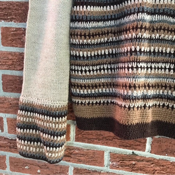 Handmade Knit Crochet Cardigan Grannycore Brown Tan Size Medium - Picture 10 of 13